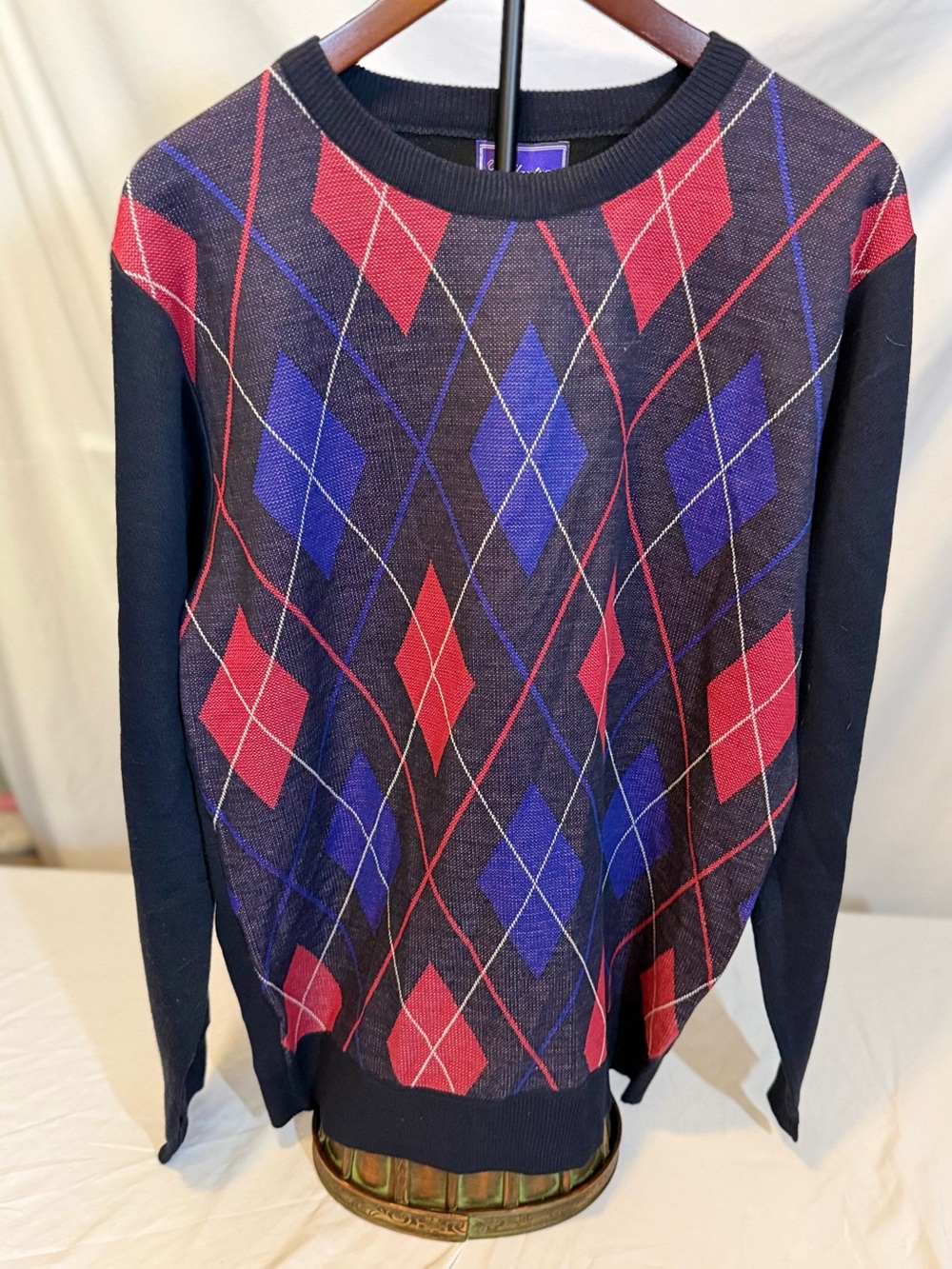 Ballantrae Men's Argyle Crewneck Sweater Navy with Red & Blue Diamonds XL (JJ25)